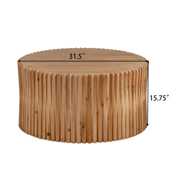 Cylindrical Coffee Table With Vertical Texture Relief