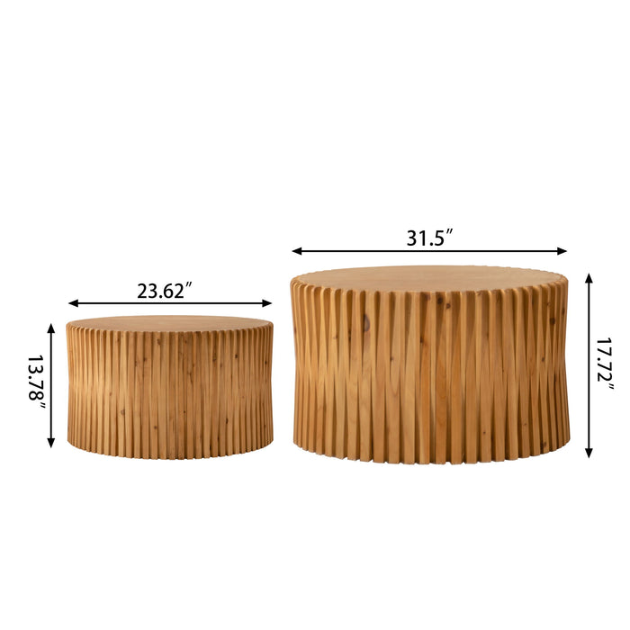 Cylindrical Coffee Table With Vertical Texture Relief