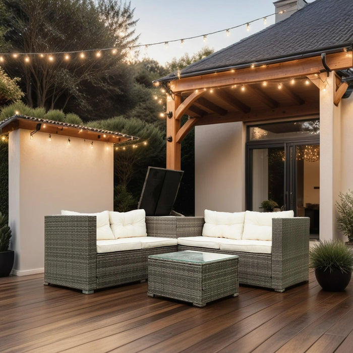 4 Piece Patio Sectional Wicker Rattan Outdoor Furniture Sofa Set With Storage Box