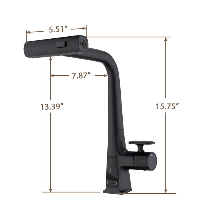 Waterfall Kitchen Faucet With Temperature Display And Pull Down Sprayer