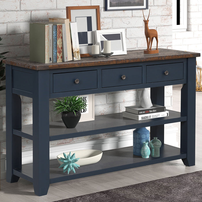 49'' Rectangular Solid 3 Drawer 2 Shelf Console Table - Blue