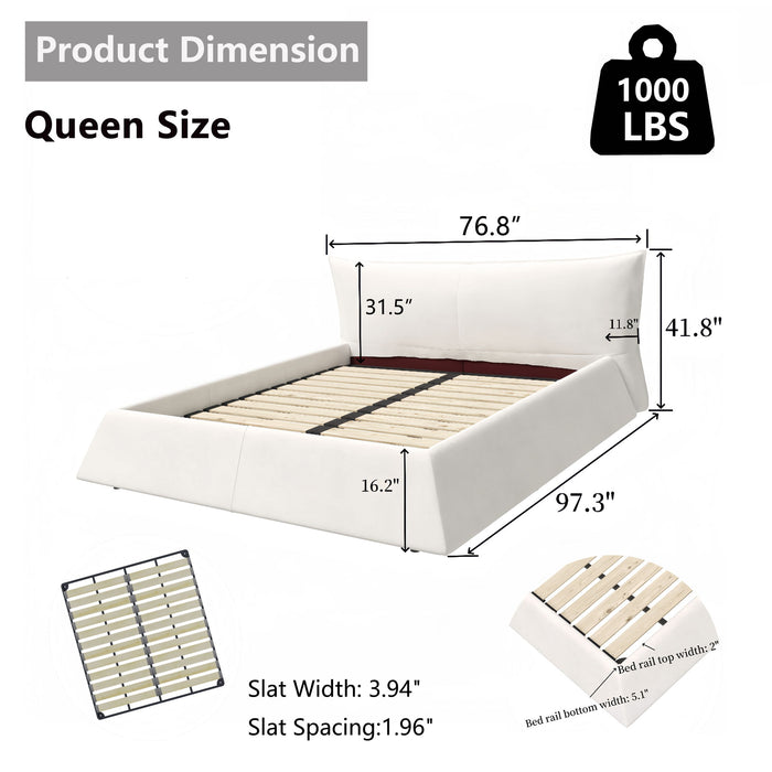 Upholstered Platform Bed With Special Shaped Velvet Headboard