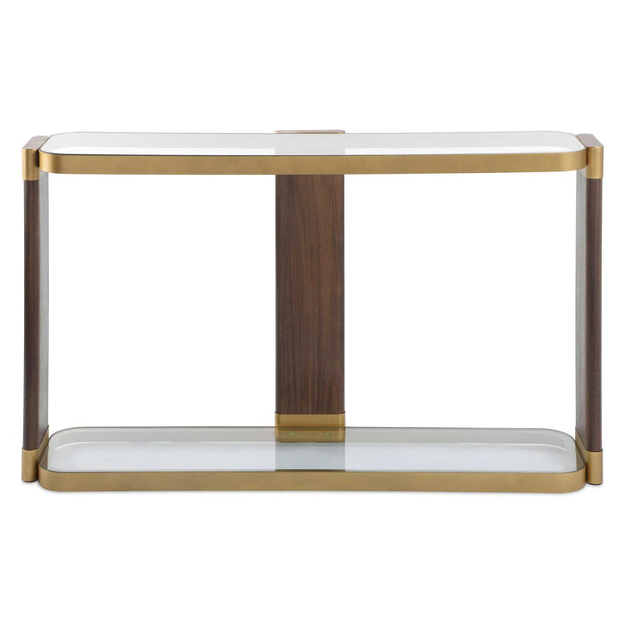 Ryles - Glass Console Table - Brass / Brown / Woodtone