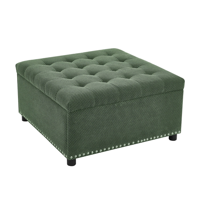 Square Tufted Storage Ottoman With Nailhead Trim