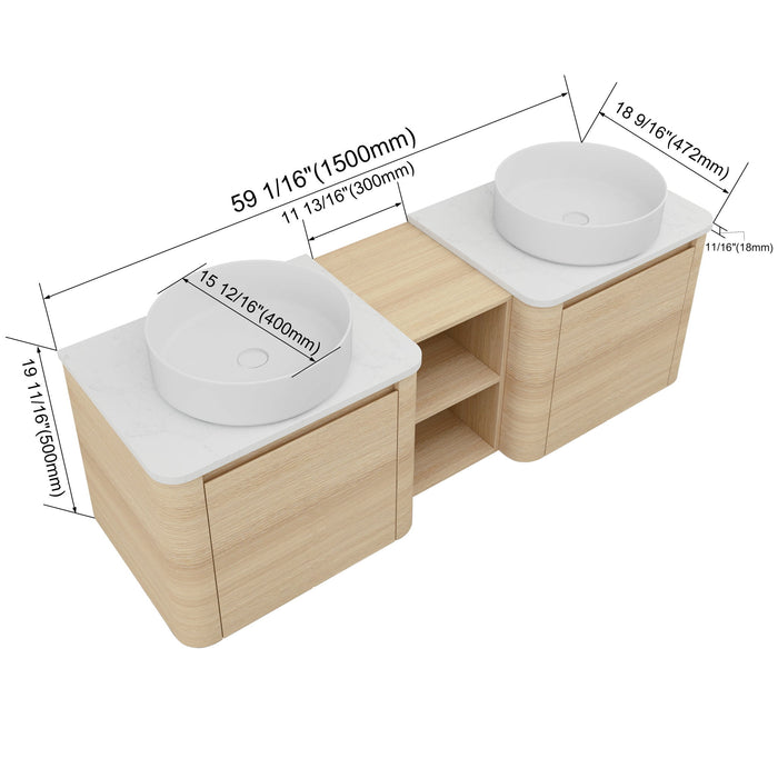 Mounted Bathroom Vanity With Art Sink, 1 Storage Shelf, Soft Close Door