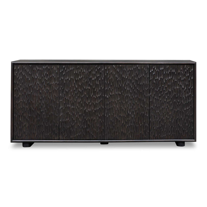 Stevenson - Chiseled 4 Door Cabinet - Black / Brown / Woodtone