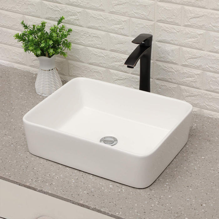 Above Porcelain Vessel Vanity Sink And Faucet Combo, 19" X 15" - White