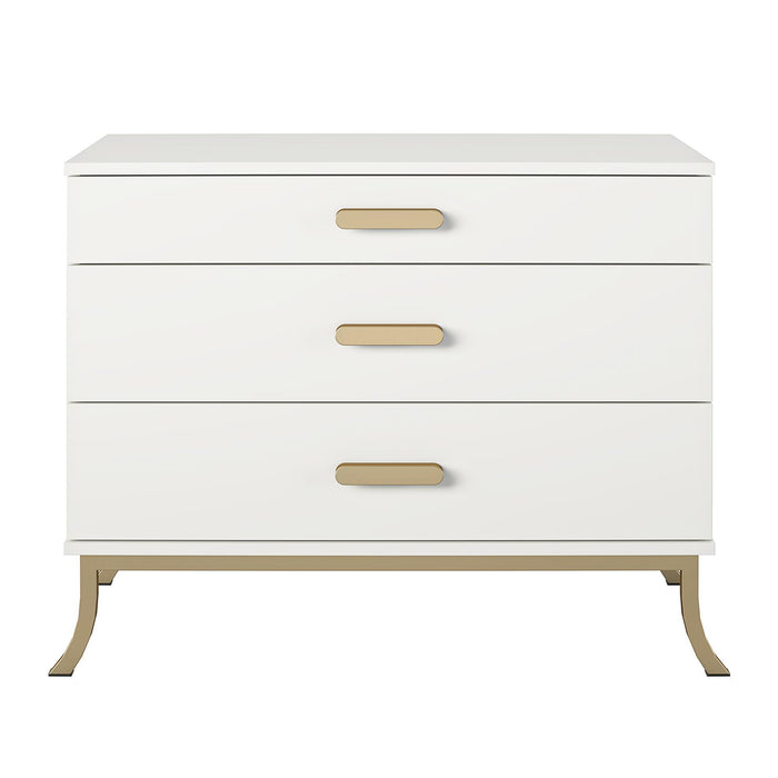 3 Drawer Dresser With Oval Handles - White / Gold