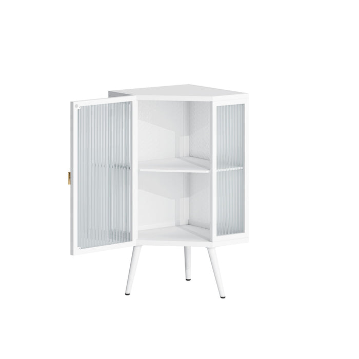 Corner Cabinet With Door And Shelves For Bathroom - White
