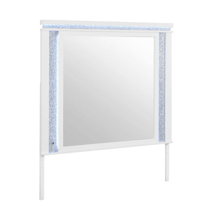 Adalid - Square Shaped Mirror With LED Lighting And Glittered Detailing - White