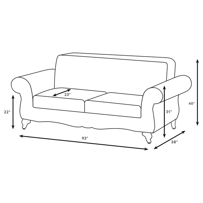 Brookridge - Rolled Arm Sofa With Ornate Details And Mixed Upholstery - Brown