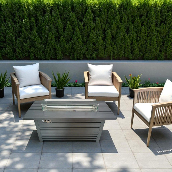 Outdoor Gas Fire Pit Table With Durable Construction And Lid - Gray