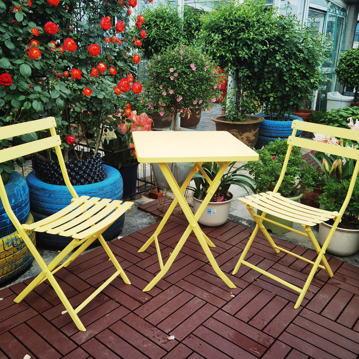 3 Piece Patio Bistro Set Of Foldable Square Table And Chairs