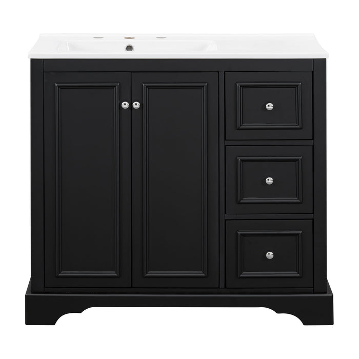 Bathroom Vanity With Sink, Soft-Close Doors, Adjustable U-Shelf, 3 Drawers
