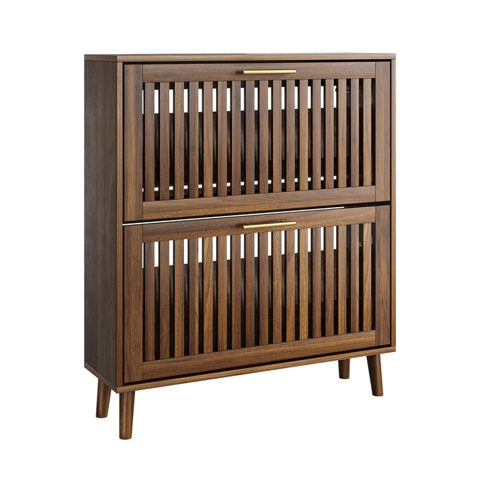 Medieval Modern Shoe Cabinet With 2 Flip Drawers And Fence Design