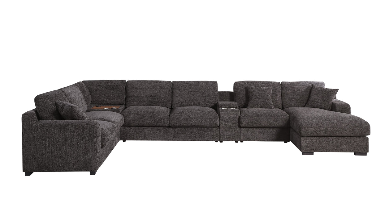 Celine - Corner Sectional Sofa With Right Facing Chaise, Cupholders, And Charging Ports - Gray