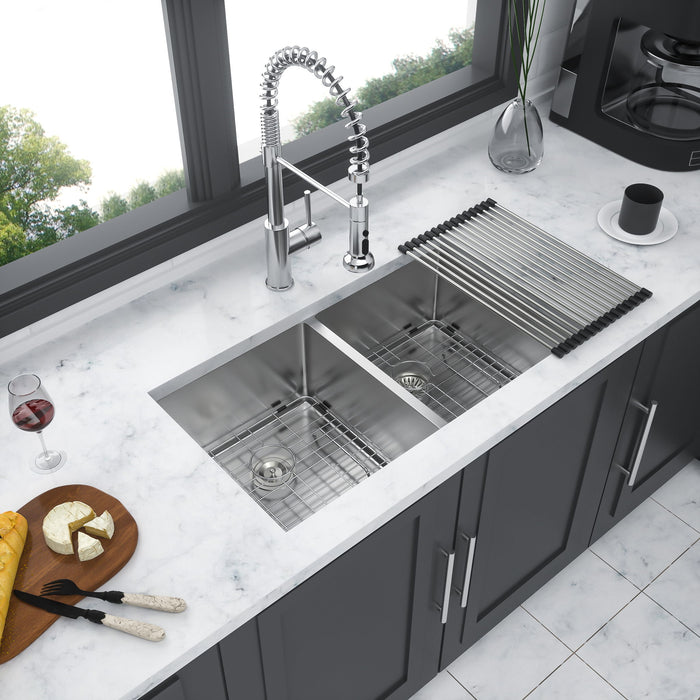 Modern Double Bowl Undermount Kitchen Sink 50 / 50 Design Stainless Steel