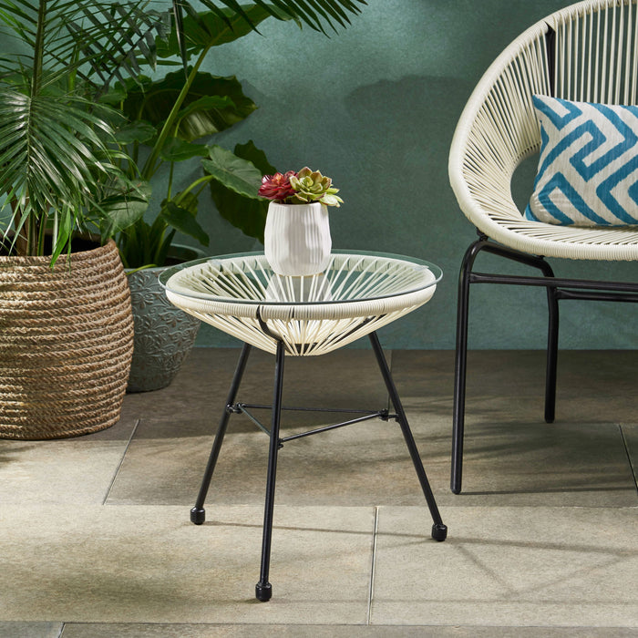 Nusa - Modern Rattan Side Table With Tempered Glass Top