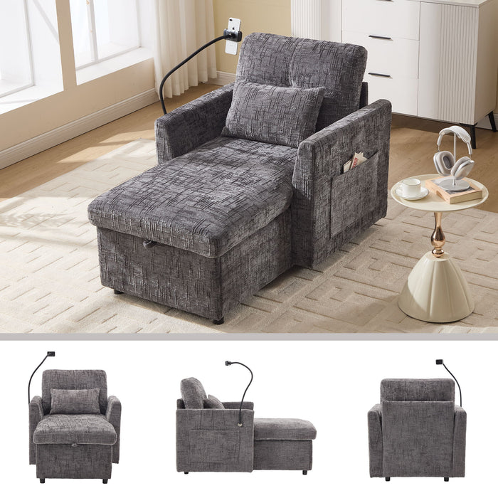 Multifunctional Chenille Recliner Sofa With Storage And Phone Bracket