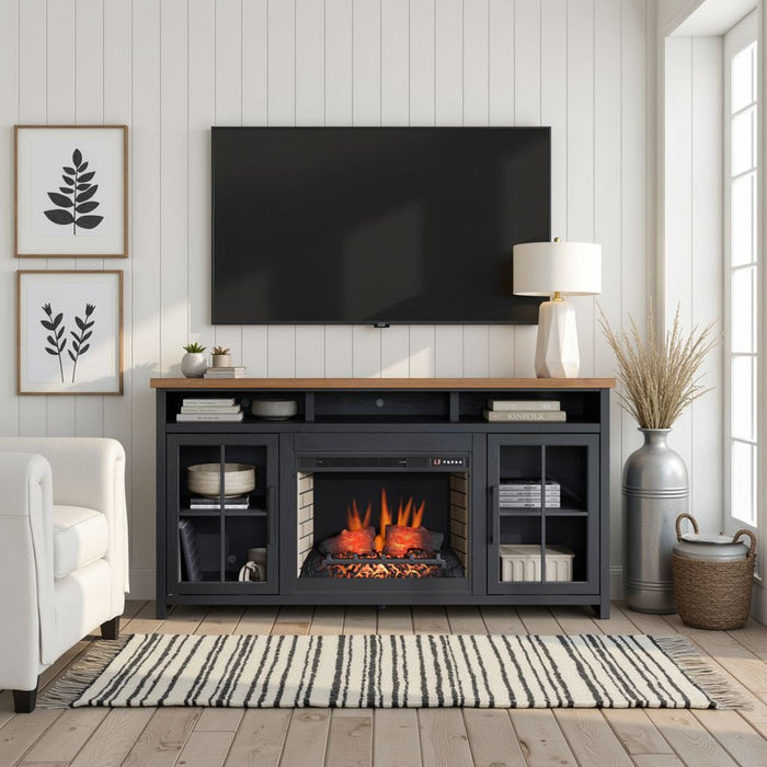 Essex - Fireplace TV Stand Console For TVs Up To 85" - Black, Whiskey