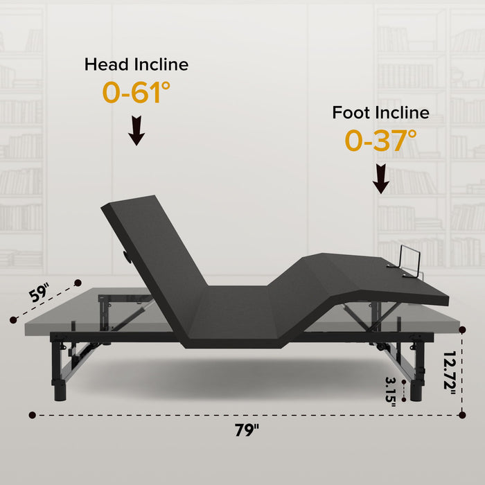 Adjustable Bed Base Frame With Wireless Remote, 4 USB Ports, Under Bed Nightlights, Zero Gravity