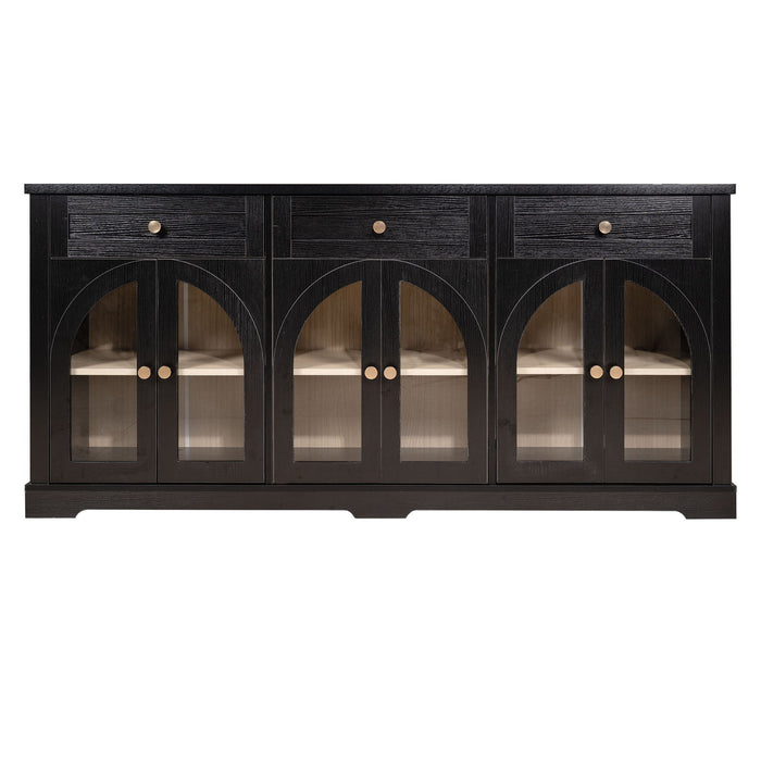 Sideboard Cabinet With 3 Drawers And 6 Arched Glass Doors