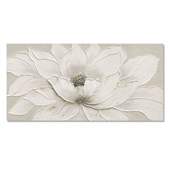 Lotus Flower Canvas Wall Art, Hand Painted Textured Floral Painting - Antique White