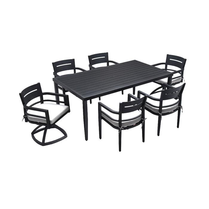 Outdoor Modern Dining Set, Chairs Sunbrella Cushioned And Dining Table With Umbrella Hole