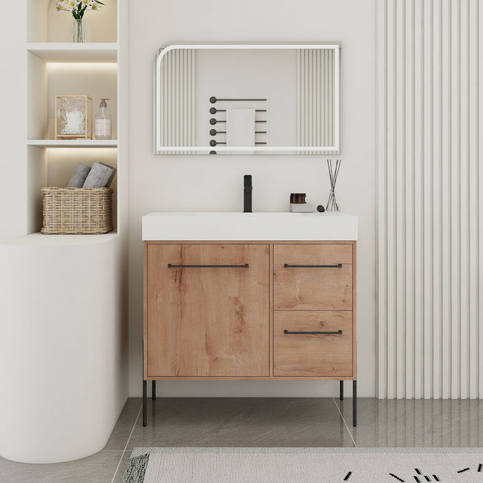 36" Freestanding Bathroom Vanity With Sink, Soft Close Doors & 2 Drawers - Imitative Oak