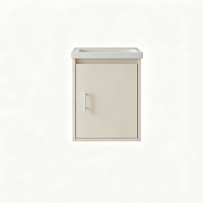 16" Floating Bathroom Vanity Combo, Wall Mounted Cabinet With Sink & Soft Close Doors For Small Bathrooms - Khaki