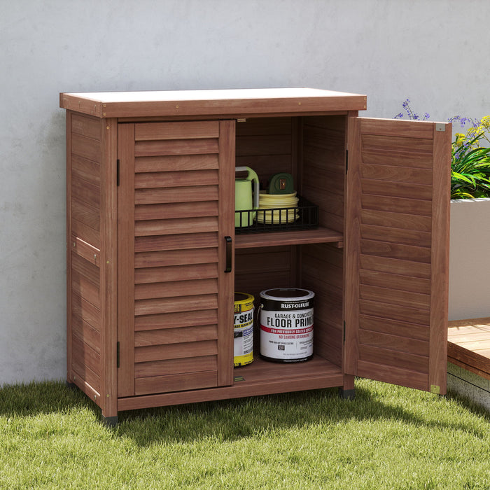 Potting Bench With Storage Cabinet And Metal Table Top For Outdoor