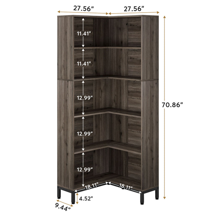 L-Shaped Bookcase, 5 Tier Freestanding Corner Bookshelf