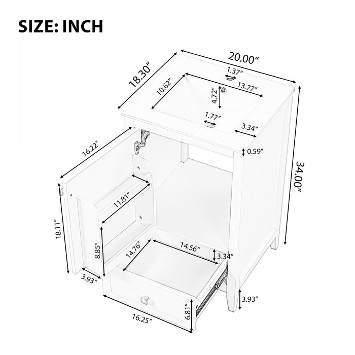 20" Bathroom Vanity With Sink Cabinet With Soft Closing Door, Drawer & Storage Rack - Black