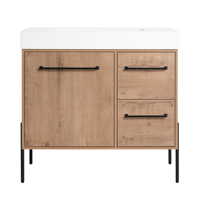 36" Freestanding Bathroom Vanity With Sink, Soft Close Doors & 2 Drawers - Imitative Oak