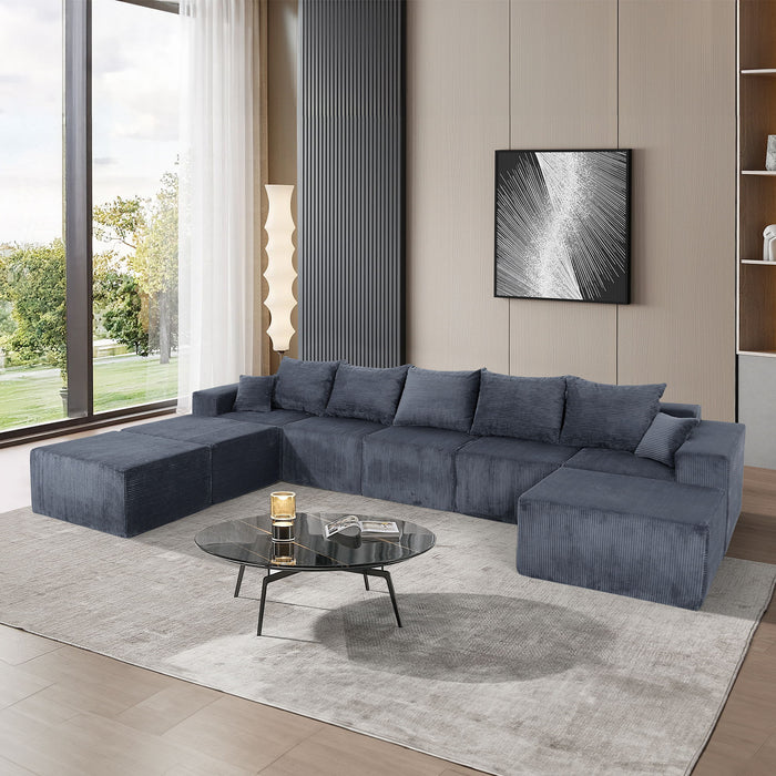 Luxury 8 Piece Modular U Shaped Sectional Sofa With Oversized Chaise Lounge And Bed Corduroy Upholstery
