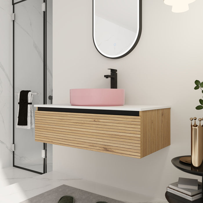 Wall Mounted Bathroom Vanity With Art Sink & 1 Soft Close Drawer