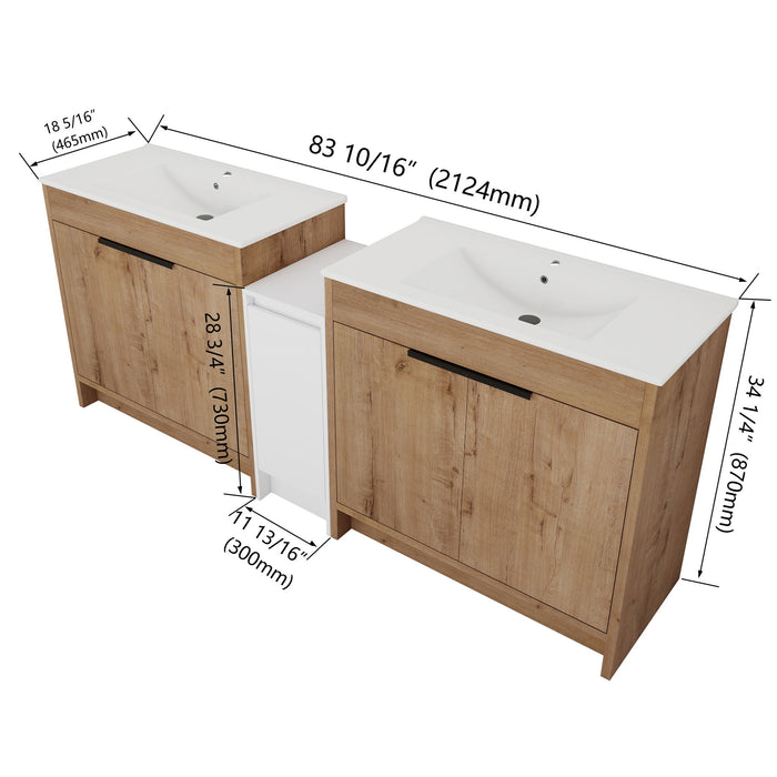 Freestanding Bathroom Vanity & Sink, Storage Cabinets, Soft Closing Doors