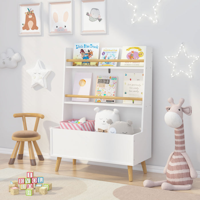 Bookshelf , Book Organizer With Toy Storage - White