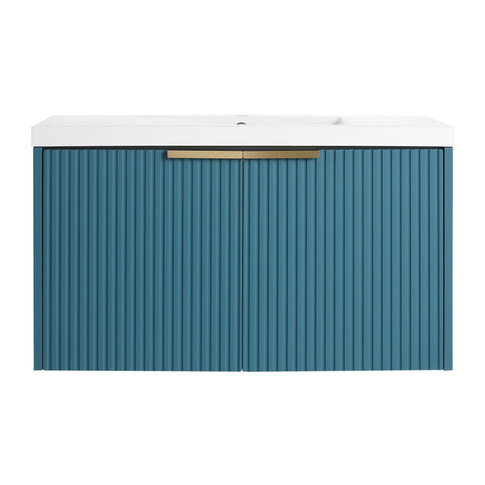 Contemporary Wall Mounted Bathroom Vanity With Resin Double Sink