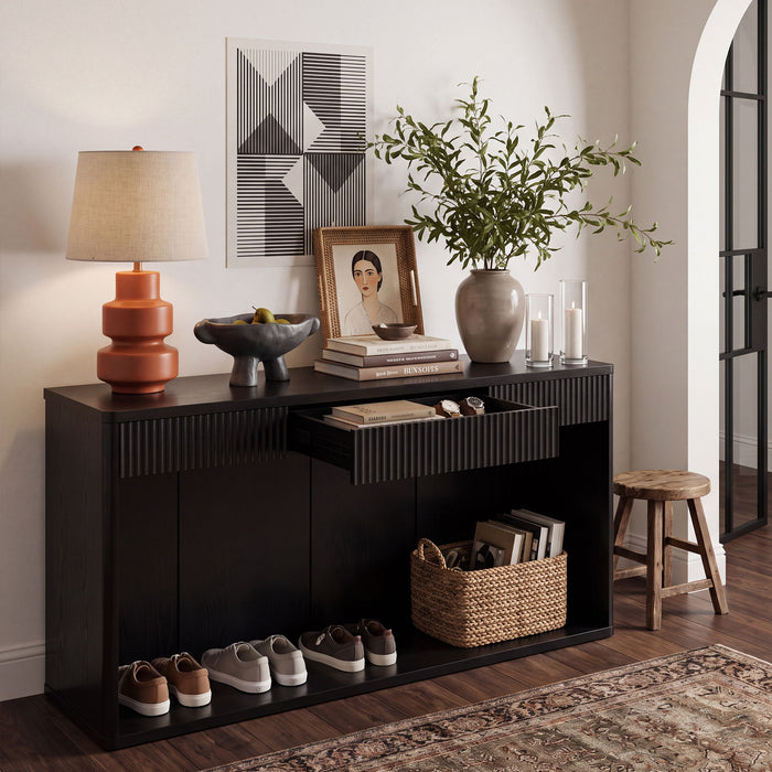 Fluted Console Table With 3 Drawers, Long Sofa Table Behind Couch For Living Room - Black