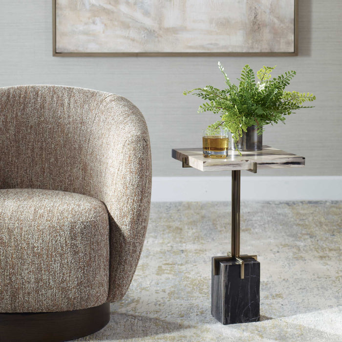 Rowman - Petrified Wood Accent Table - Bronze