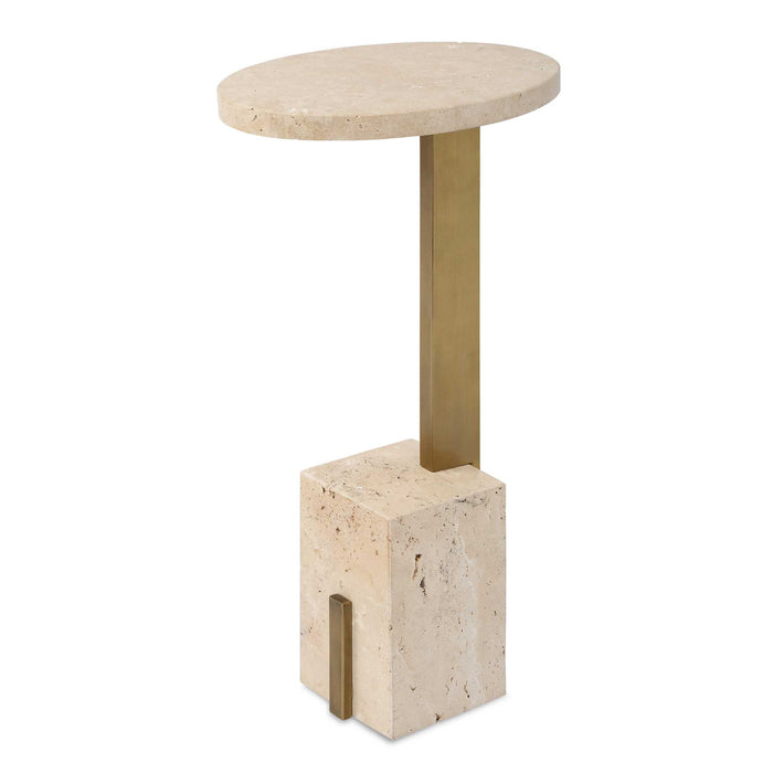 Feranno - Travertine Accent Table - Brass
