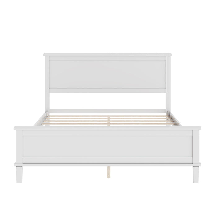 Queen Size Platform Bed With Tapered Pine Legs, No Box Spring Needed - White
