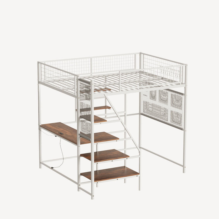 Metal Loft Bed With Built - In Charging Station And LED Light
