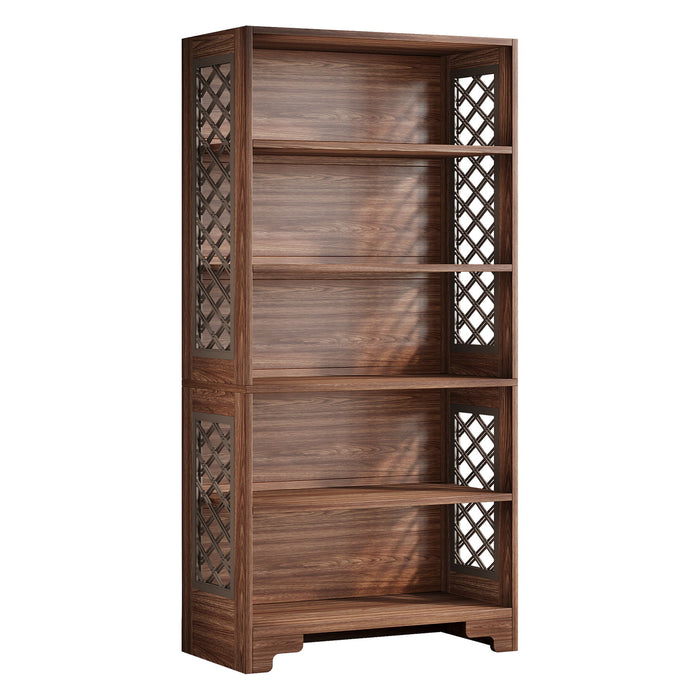 6 Tier Brown Mid Century Bookcase With X Design For Living Room - Brown