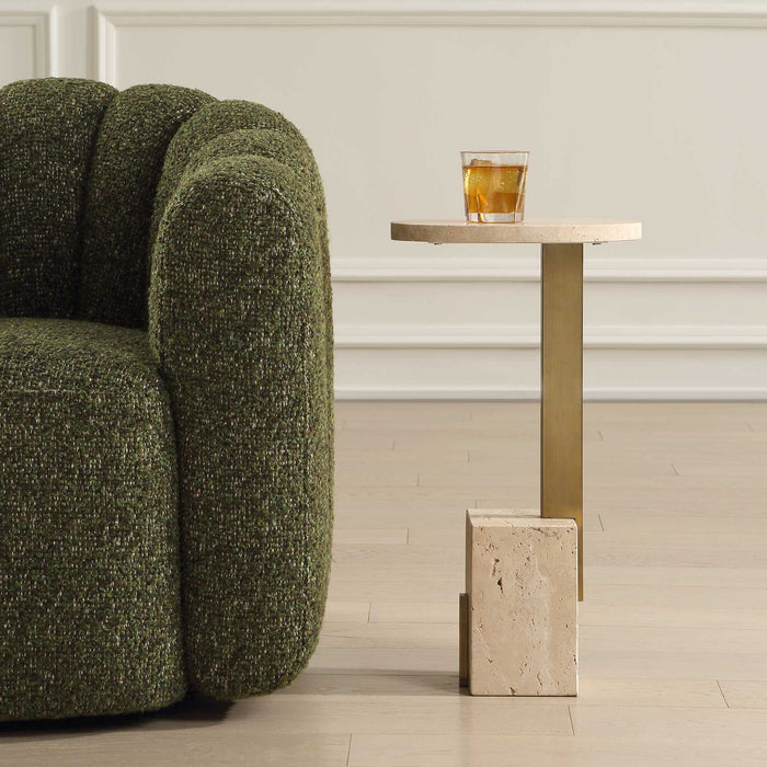 Feranno - Travertine Accent Table - Brass
