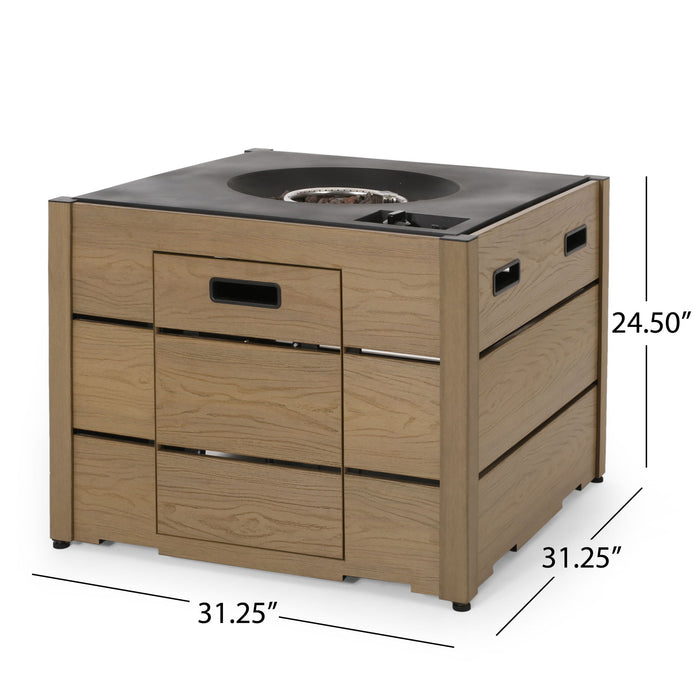 Rustic Style Outdoor Square Propane Fire Pit, 40,000 Btu