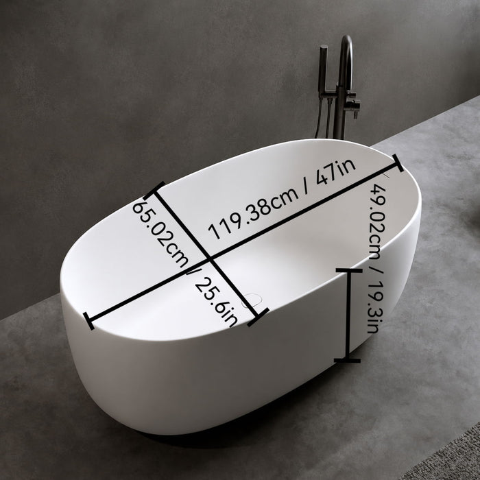 Independent Solid Surface Resin Stone Bathtub, A Modern Designed Independent Bathtub With Pop-Up Drainage And Overflow Pipes, Suitable For Small Households - Matte White