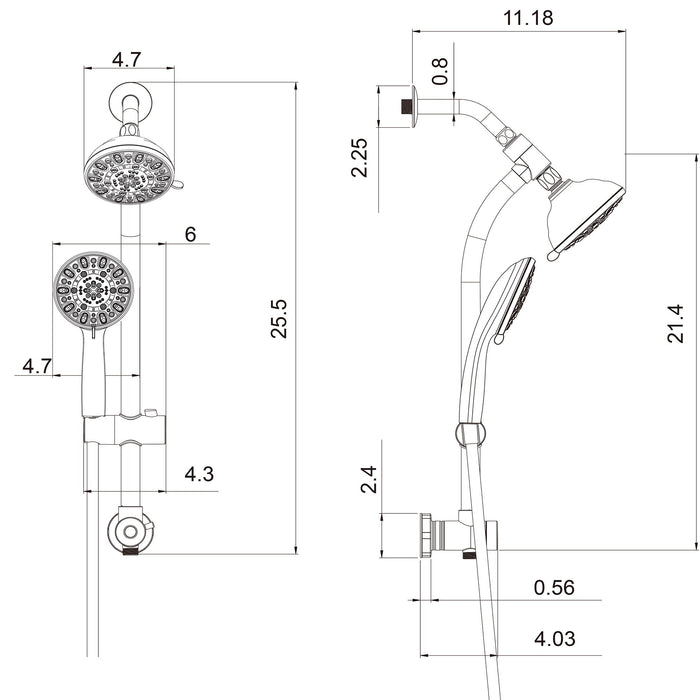 Multi Function Dual Shower Head Shower System With 4.7" Rain Showerhead, 7 Function Hand Shower, Adjustable Slide Bar - Brushed Nickel