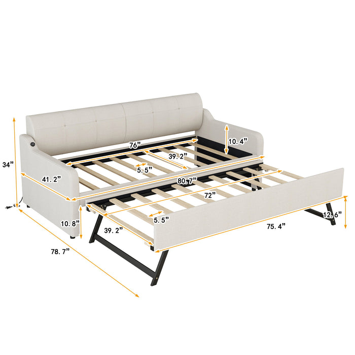 Upholstered Daybed With Trundle And USB Charging